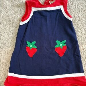 Beaufort Bonnet Company Red and Blue Dress with Strawberry Appliqué